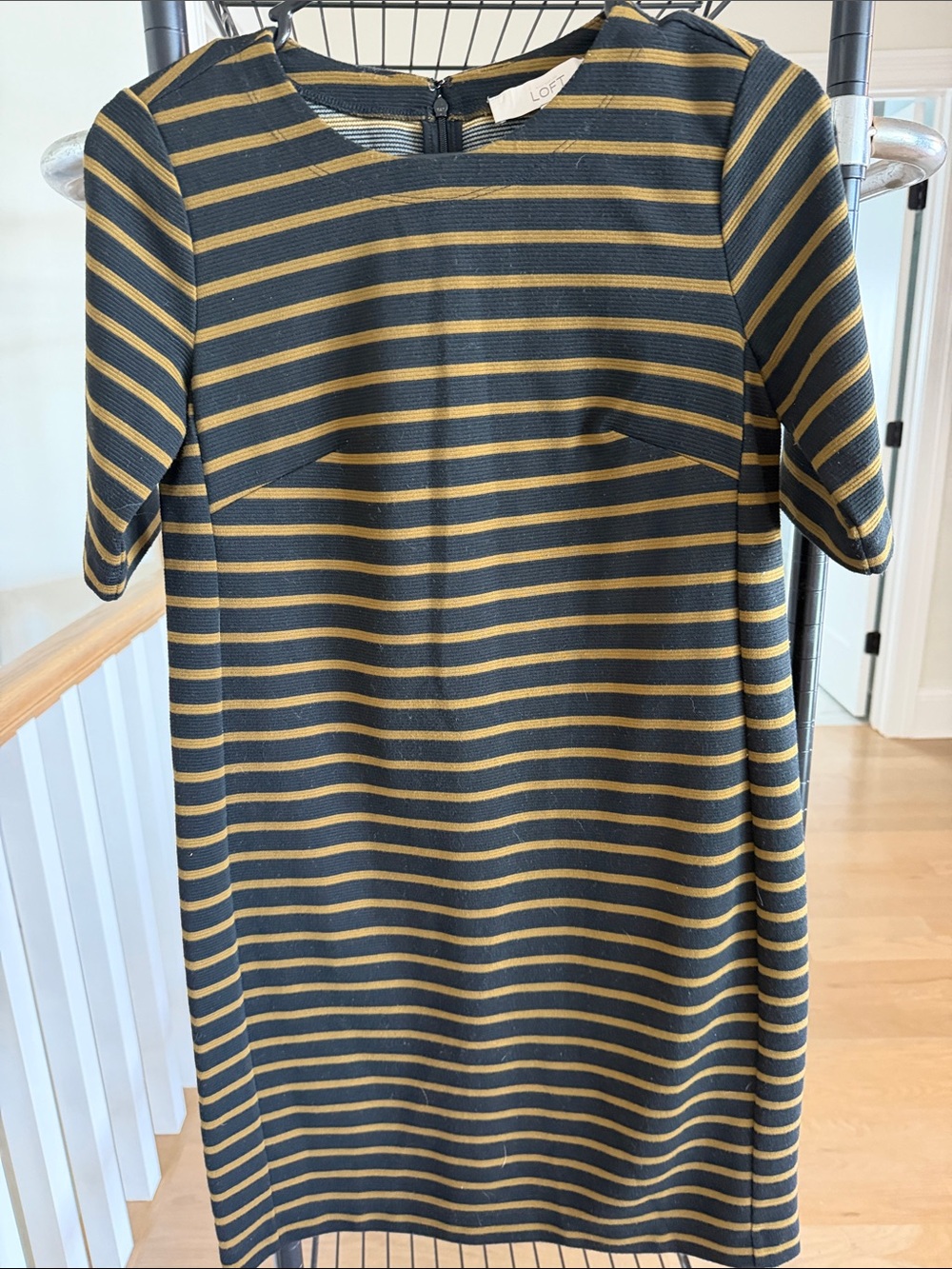 LOFT Black and Mustard Striped Shift Dress